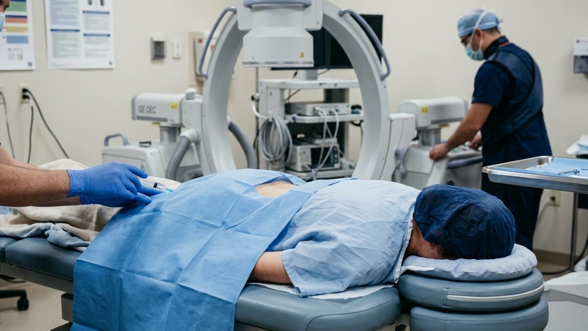 Patient in procedure room for epidural steroid injection